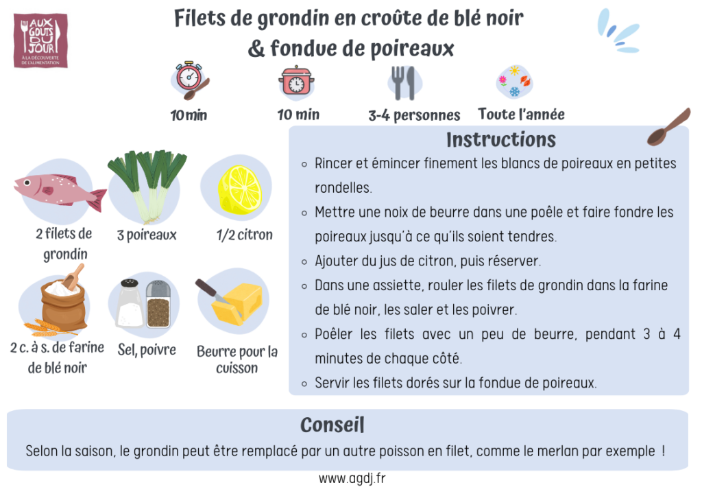 Filets de grondin rouge en croûte de sarrasin et fondue de poireaux