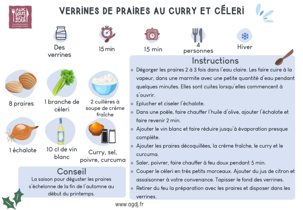 Verrines de praires au céleri et curry